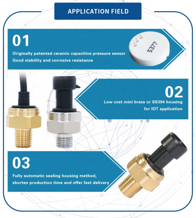 Transmissor de pressão cerâmico do alojamento de bronze da resistência de corrosão 4.5VDC 1