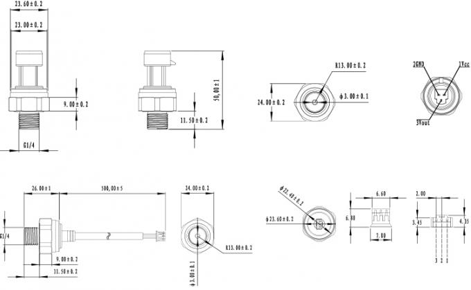 Transmissor de pressão cerâmico do alojamento de bronze da resistência de corrosão 4.5VDC 3
